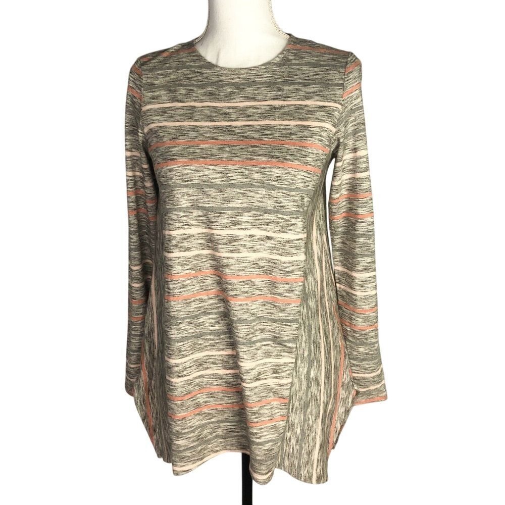 Pure Jill J Jill Womens Size XS Striped Gray Long Sleeve Top Tunic Cotton Blend